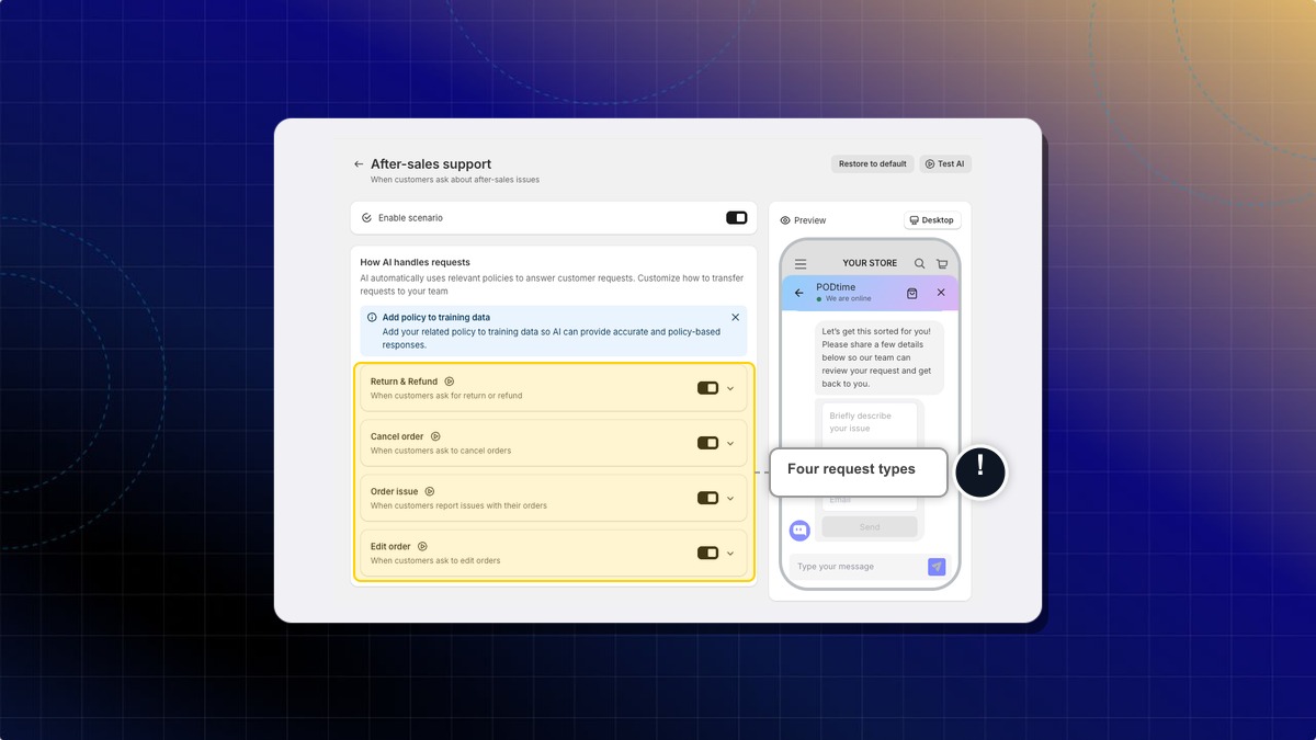 The four request types, each with its own toggle