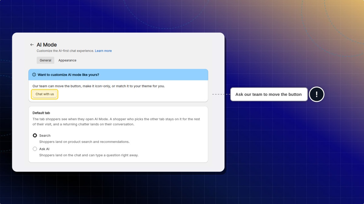 The Chat with us banner on the AI Mode page