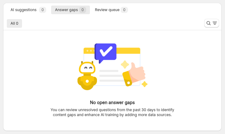 The Answer gaps tab in Knowledge base