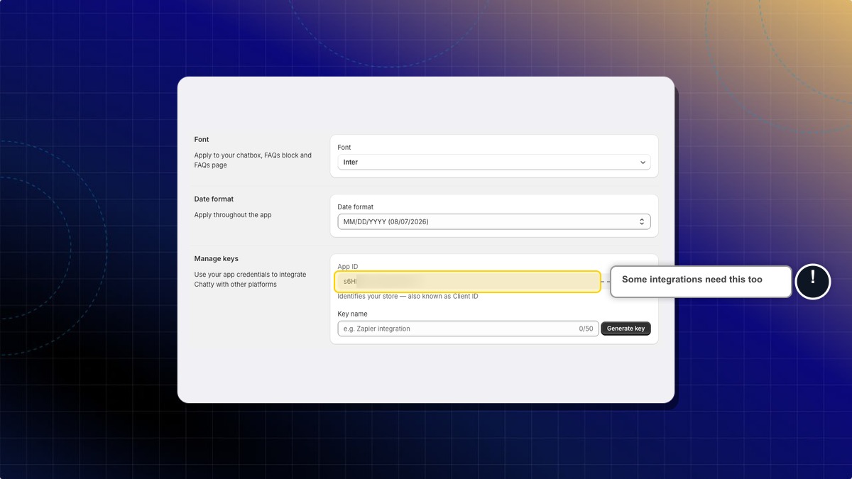 The App ID field at the top of the Manage keys panel