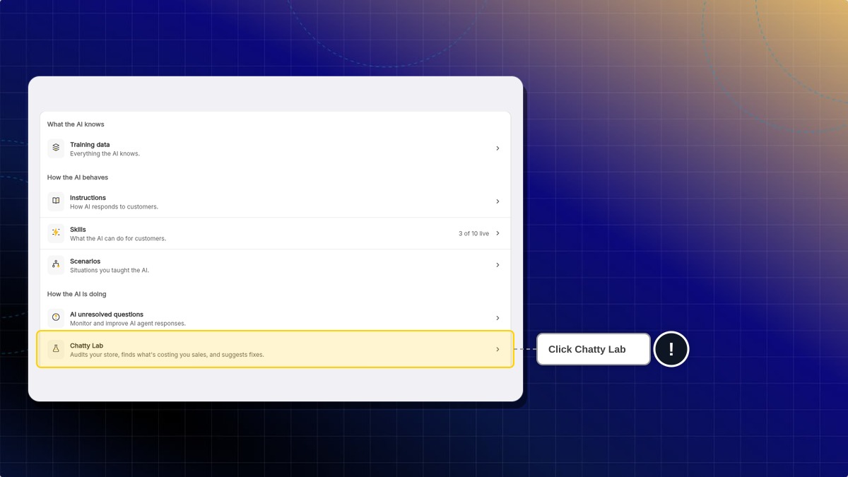 Chatty Lab row under How the AI is doing on the AI agent page