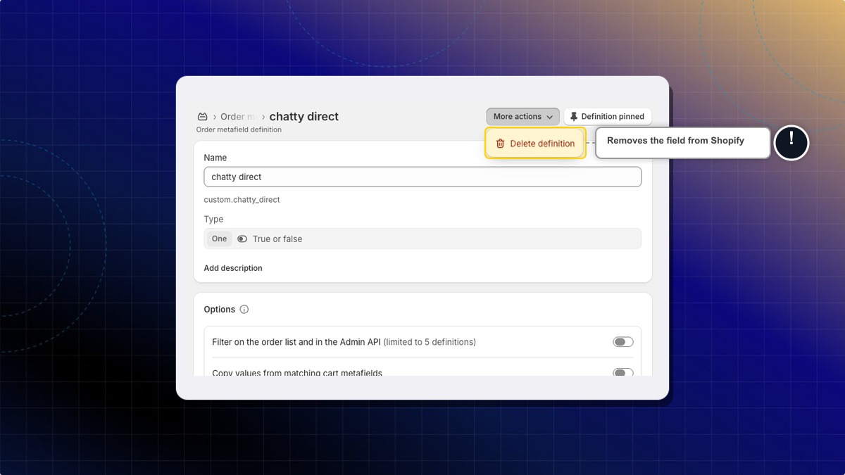 Delete definition in the More actions menu