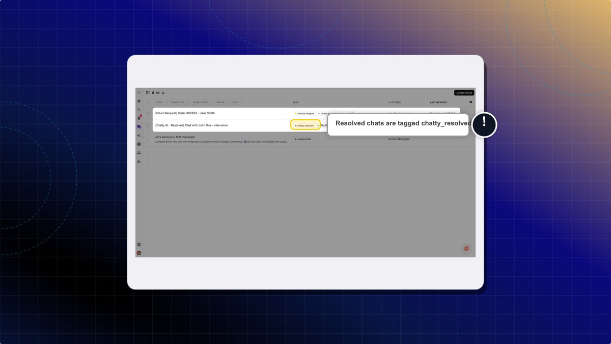 Resolved Chatty chats appear as closed tickets in Gorgias, tagged chatty_resolved