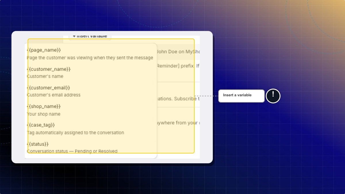Insert variable menu