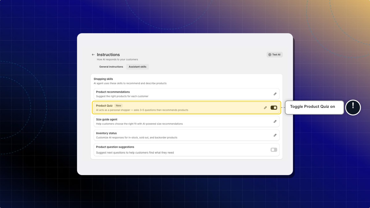 Product Quiz in the Shopping skills list