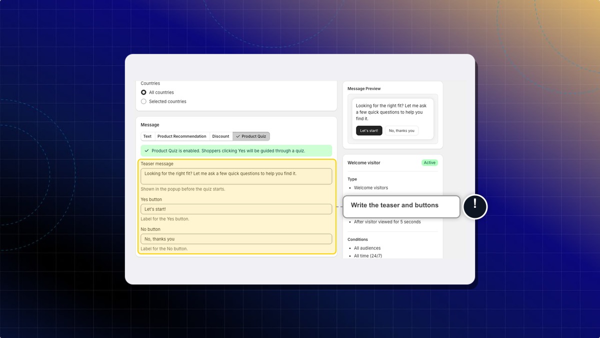 Teaser message with the Yes and No button labels
