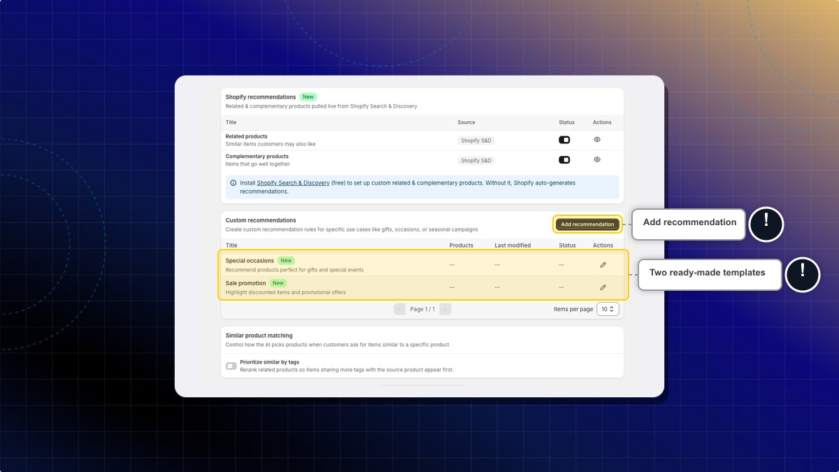 Add recommendation button and the two templates