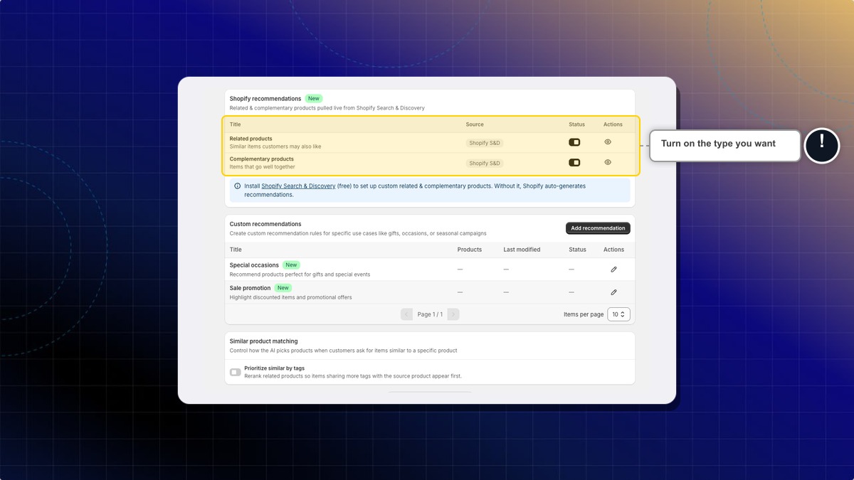 Shopify recommendations card with both types on