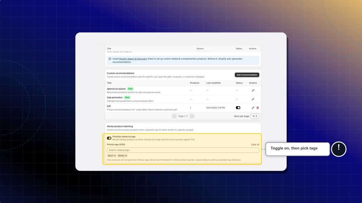 Prioritize similar by tags turned on with two priority tags picked
