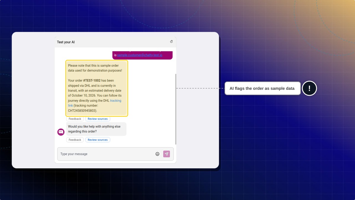 Test AI answering about sample order TEST-1002
