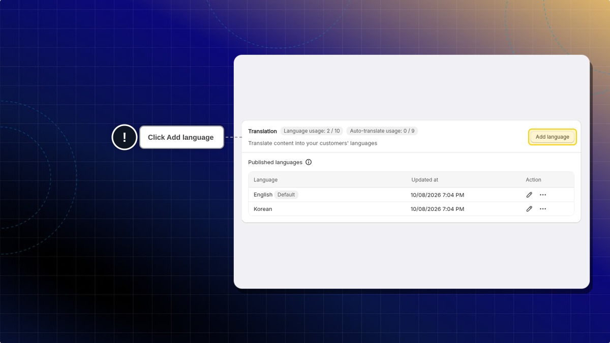 Translation card with the Add language button highlighted