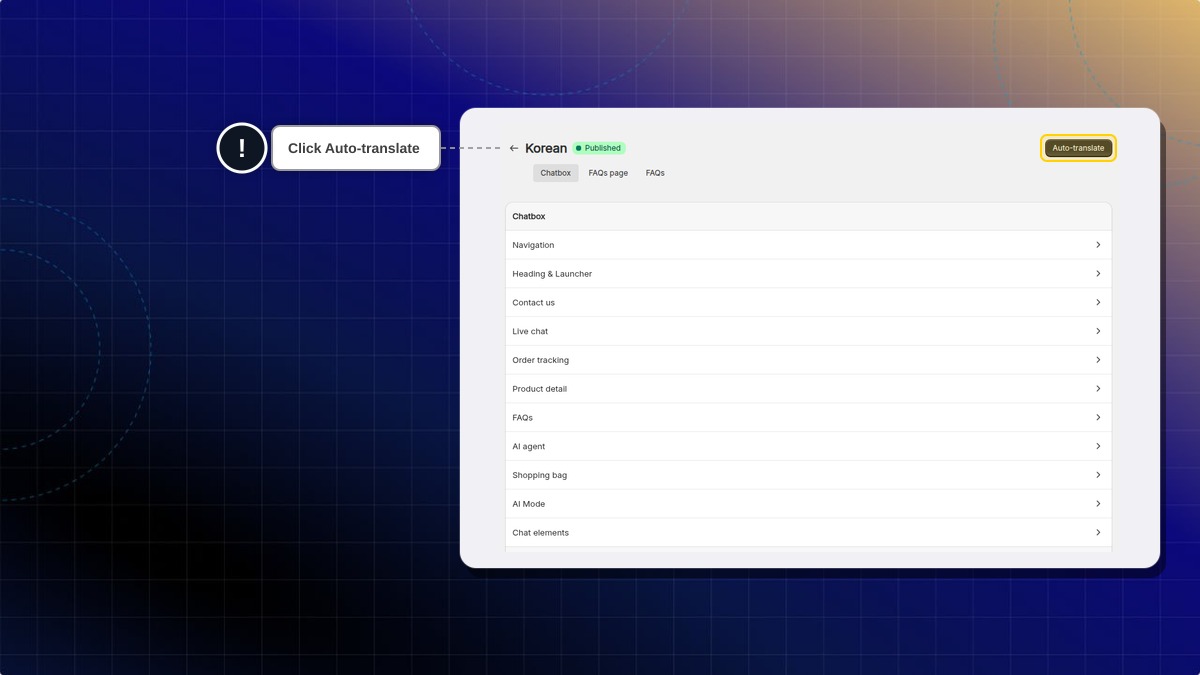 Language edit page with the Auto-translate button highlighted