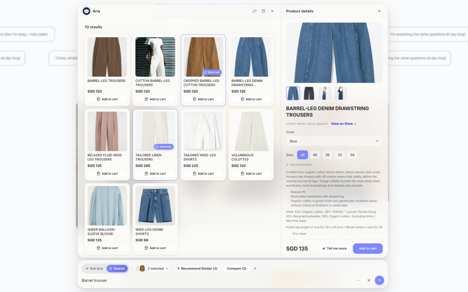 Two products selected with Recommend Similar and Compare