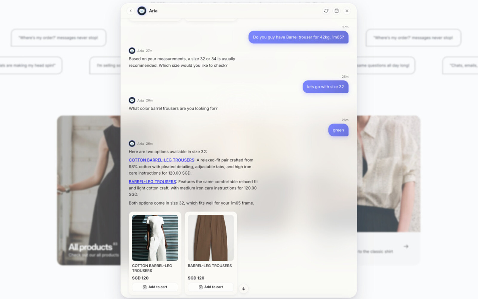 The AI asking for measurements before recommending a size